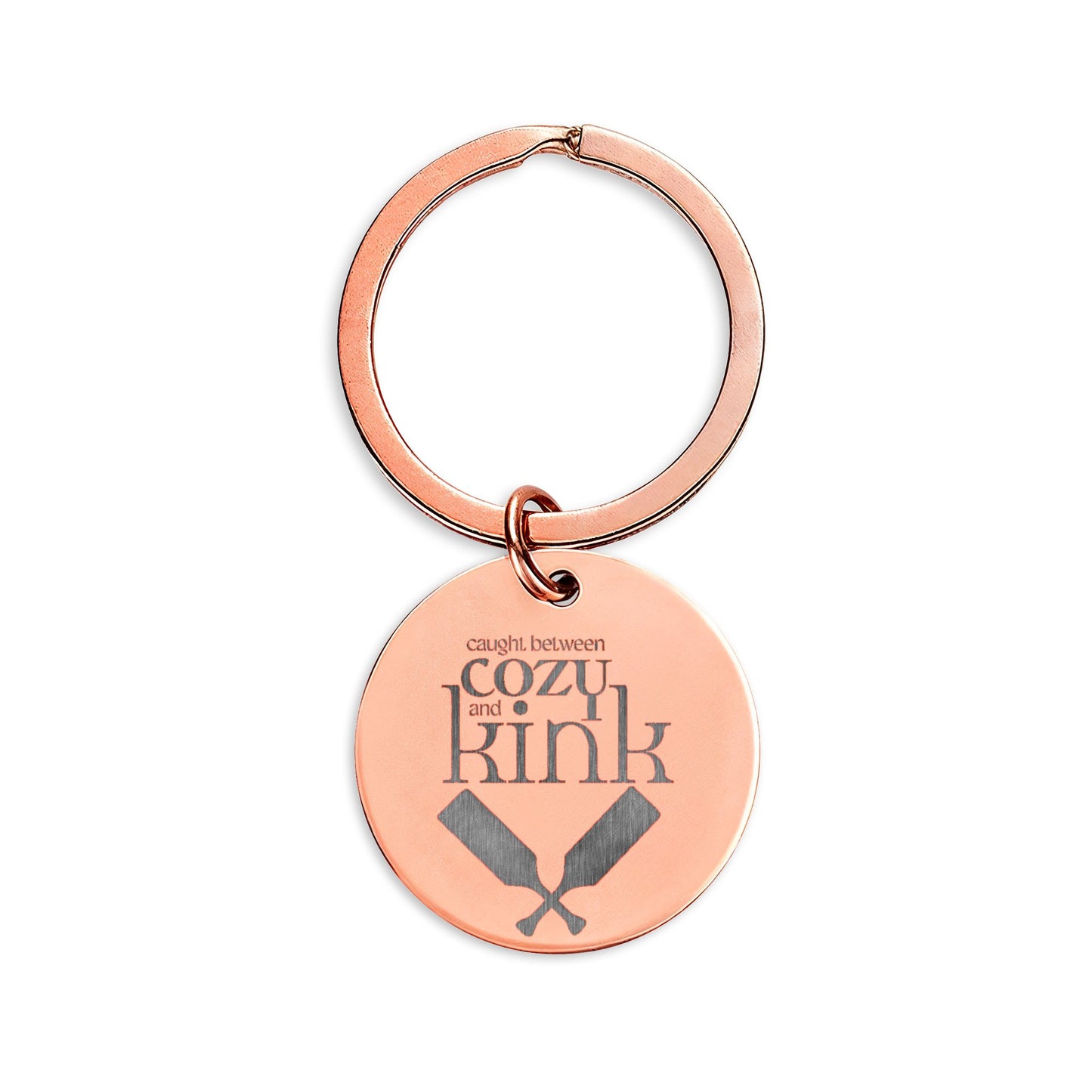 Caught Between Cozy and Kink Stainless Steel Round Keychain (Engraving)