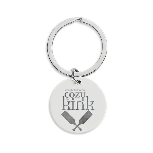 Caught Between Cozy and Kink Stainless Steel Round Keychain (Engraving)