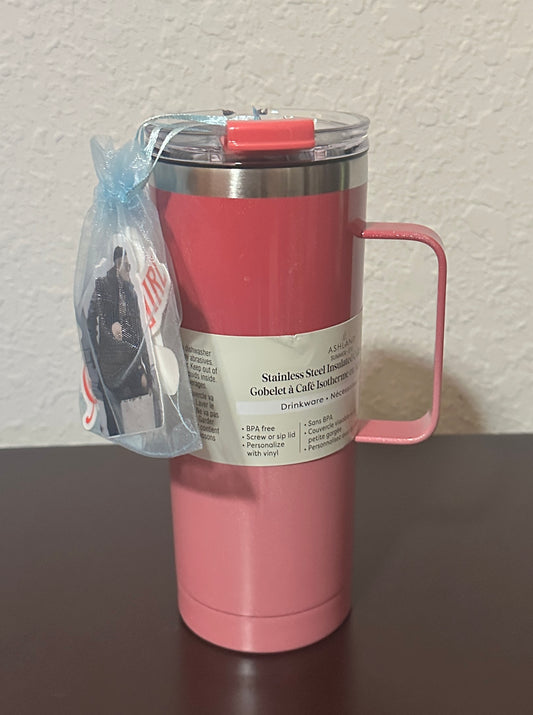Pink Stickered Travel Mug